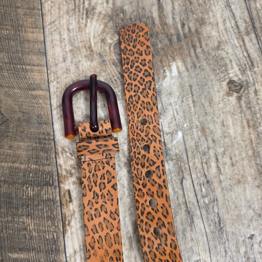 Vintage ECHO Leopard Print Genuine Leather Belt Made Italy Maximalist M/L